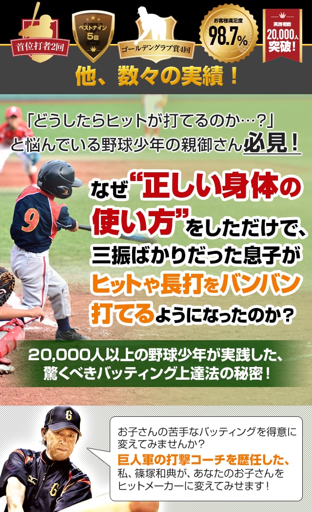 2万人以上の野球少年が実践した驚くべきバッティング上達法を篠塚和典が教えます！
