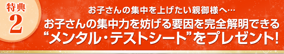 特典２ お子さんの集中力を妨げる要因を完全解明できる“メンタル・テストシート”をプレゼント！